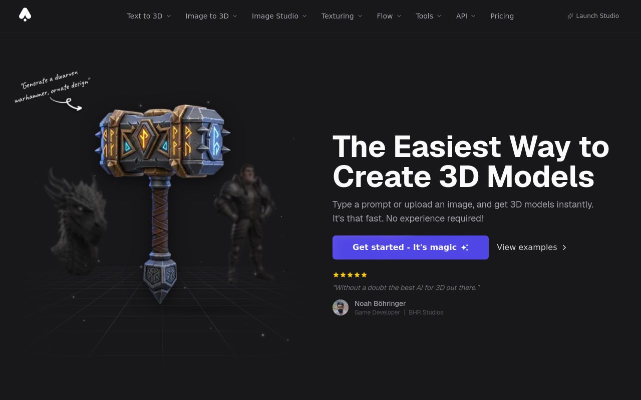 Screenshot of the 3D AI Studio homepage