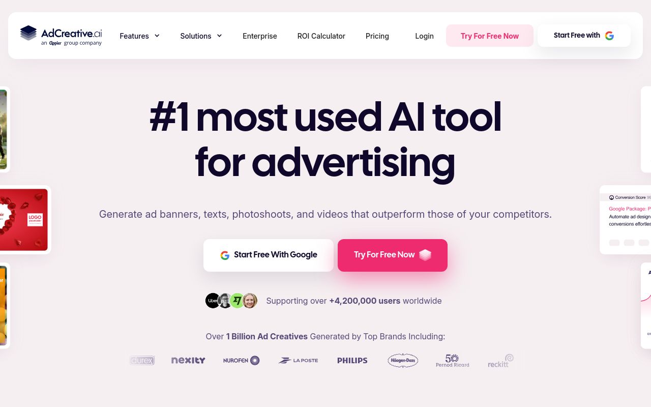 Screenshot of the AdCreative.ai homepage