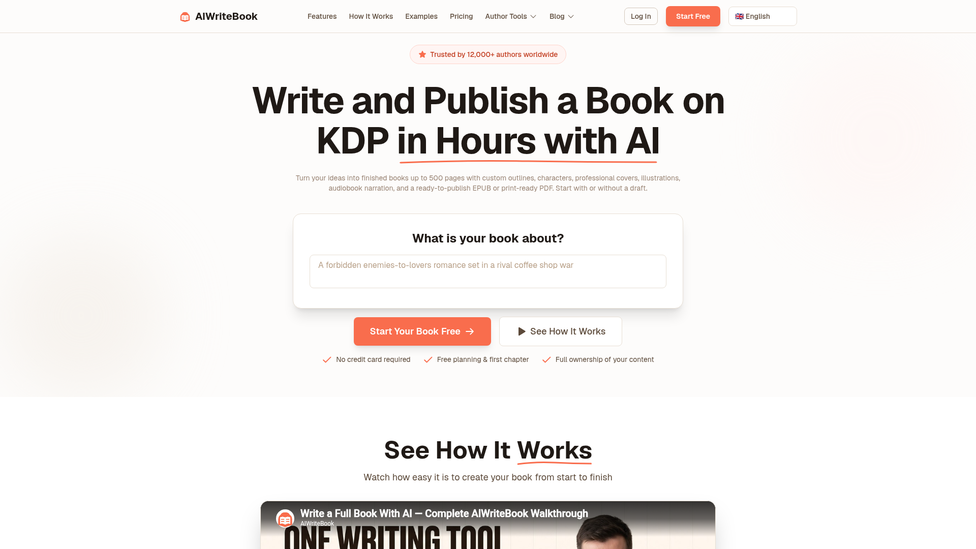 Screenshot of the AIWriteBook homepage