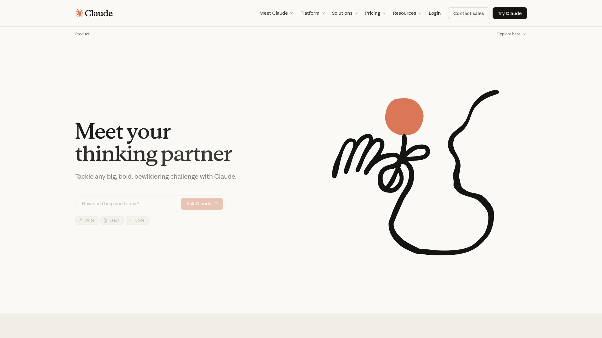 Screenshot of the Claude homepage