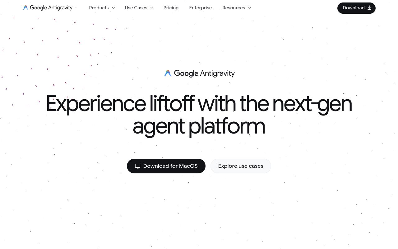 Screenshot of the Google Antigravity homepage