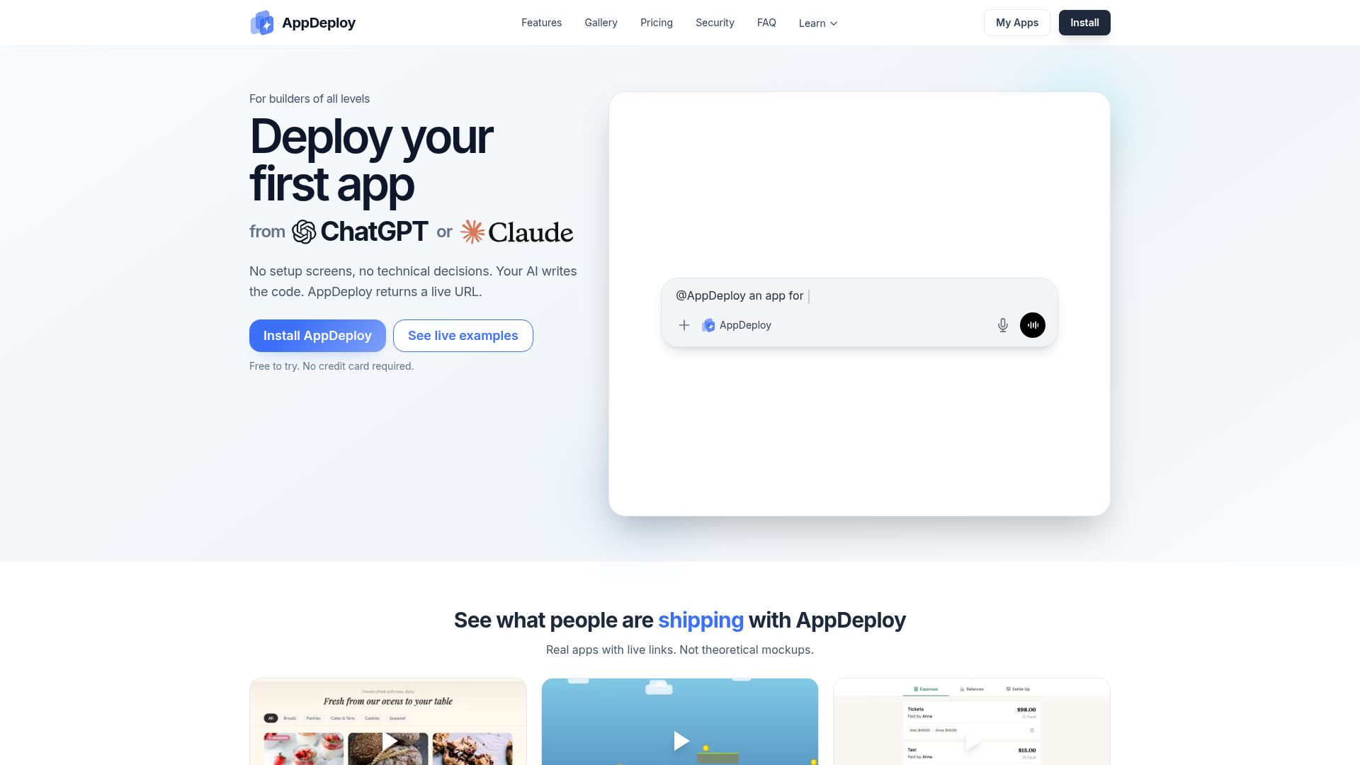 Screenshot of the AppDeploy homepage