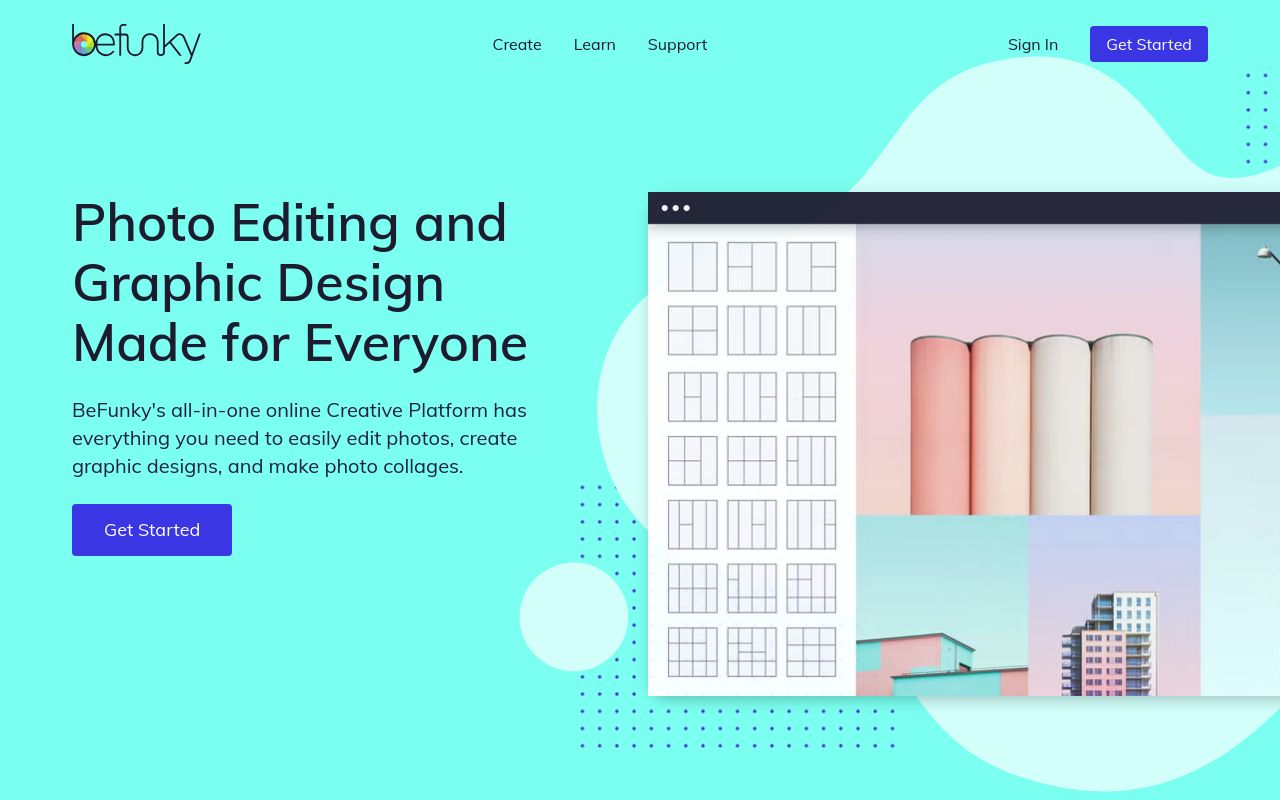 Screenshot of the BeFunky homepage