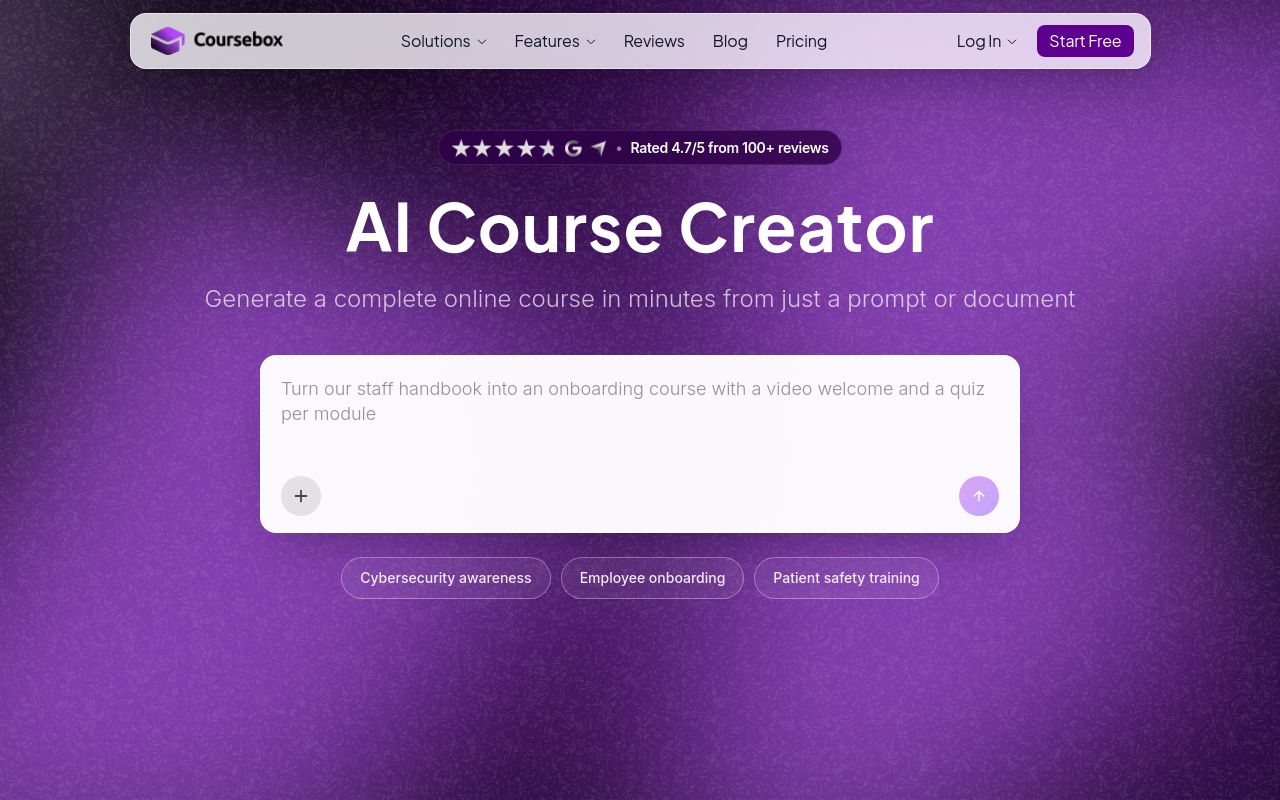 Screenshot of the Coursebox homepage