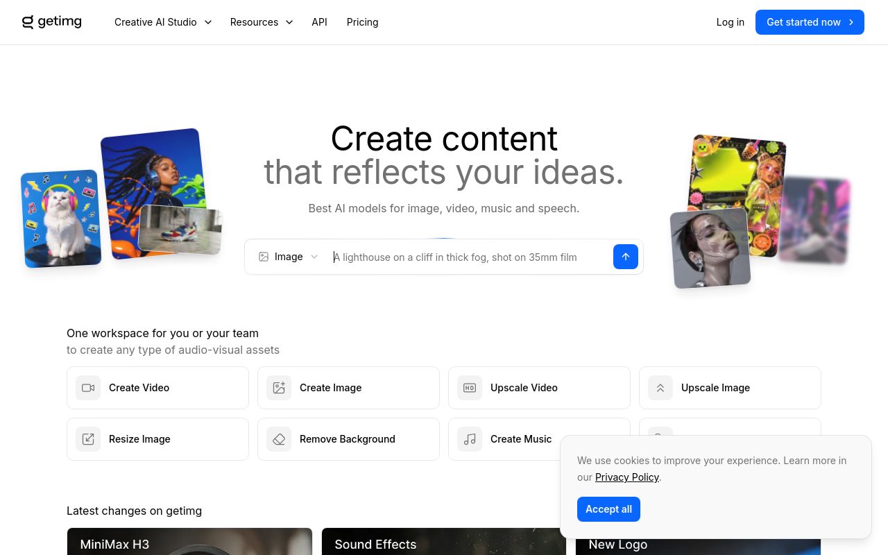 Screenshot of the getimg.ai homepage