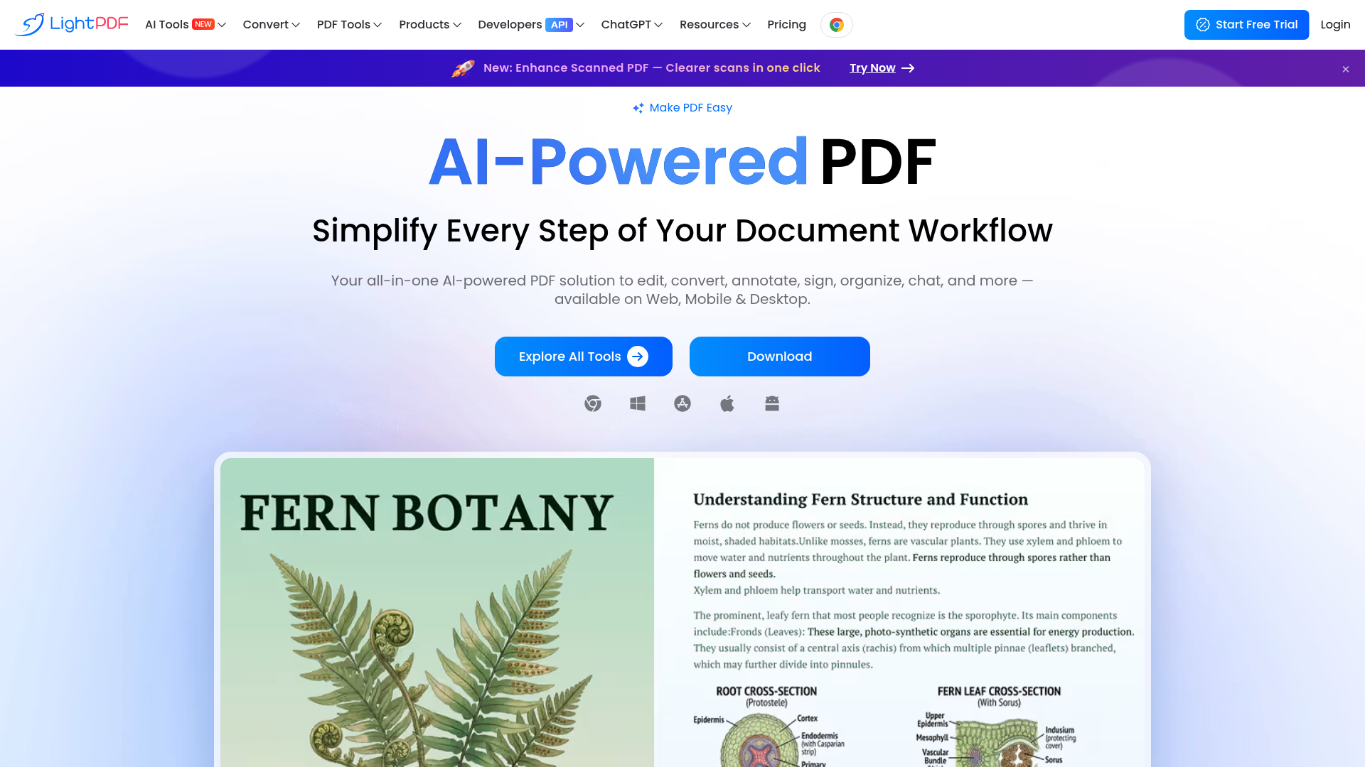 Screenshot of the LightPDF homepage