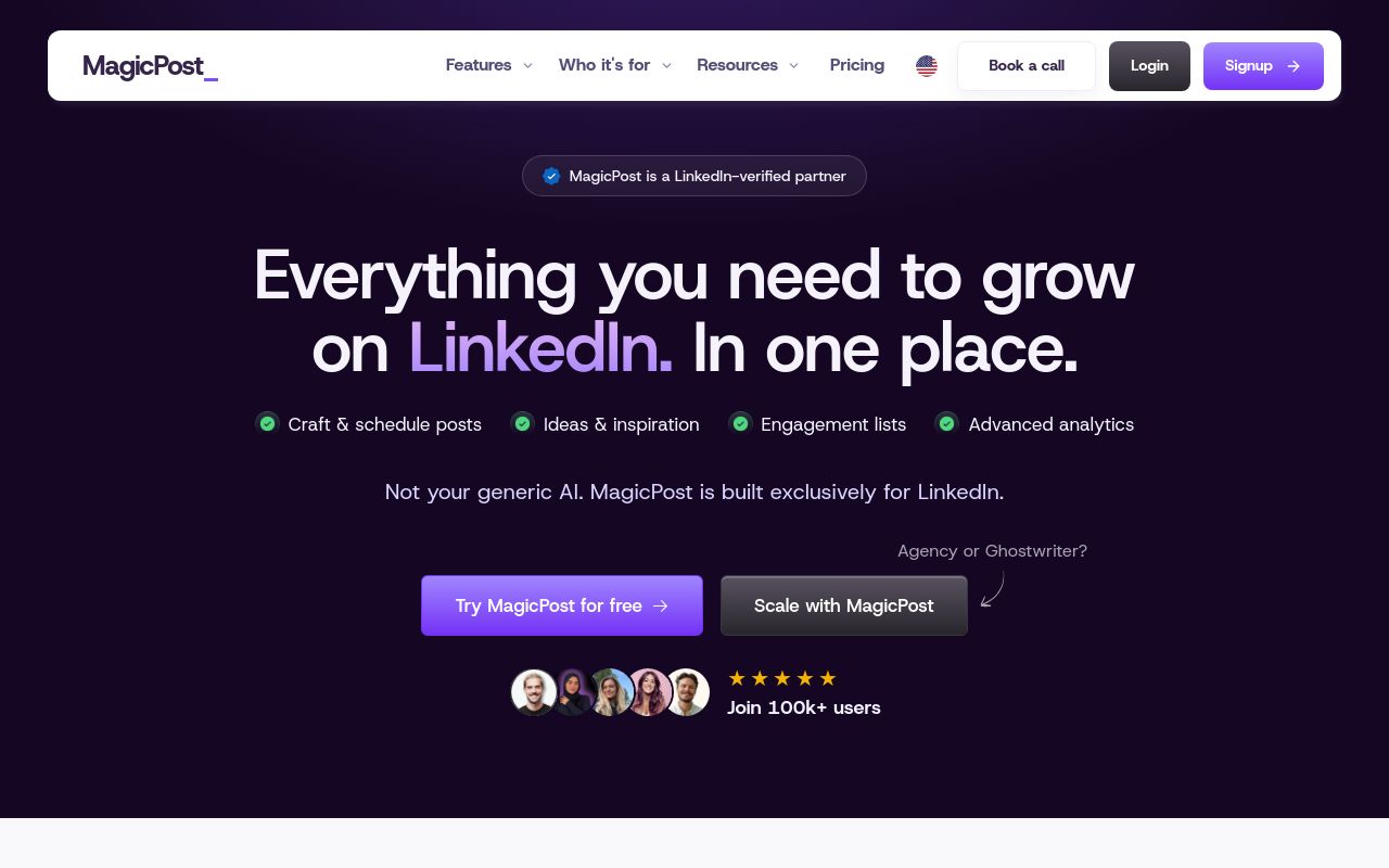 Screenshot of the MagicPost homepage