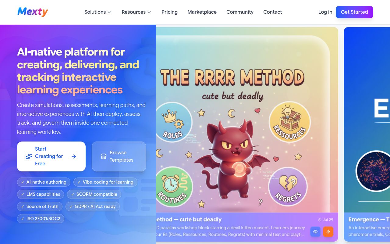 Screenshot of the Mexty homepage