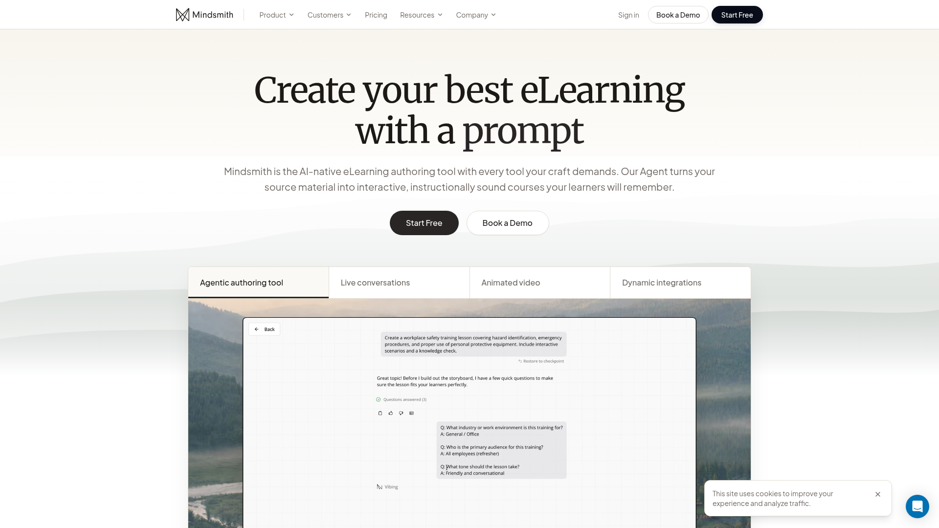 Screenshot of the Mindsmith homepage