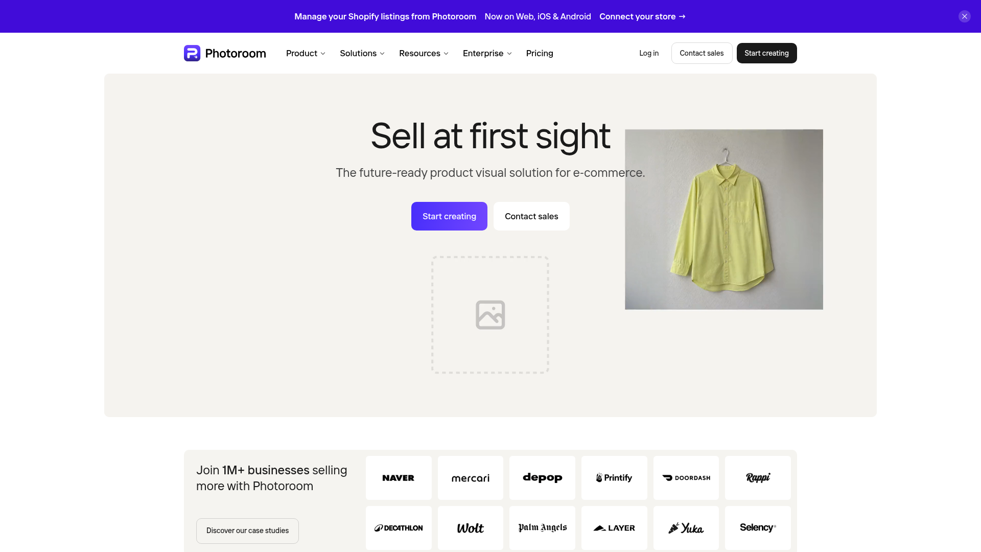 Screenshot of the Photoroom homepage