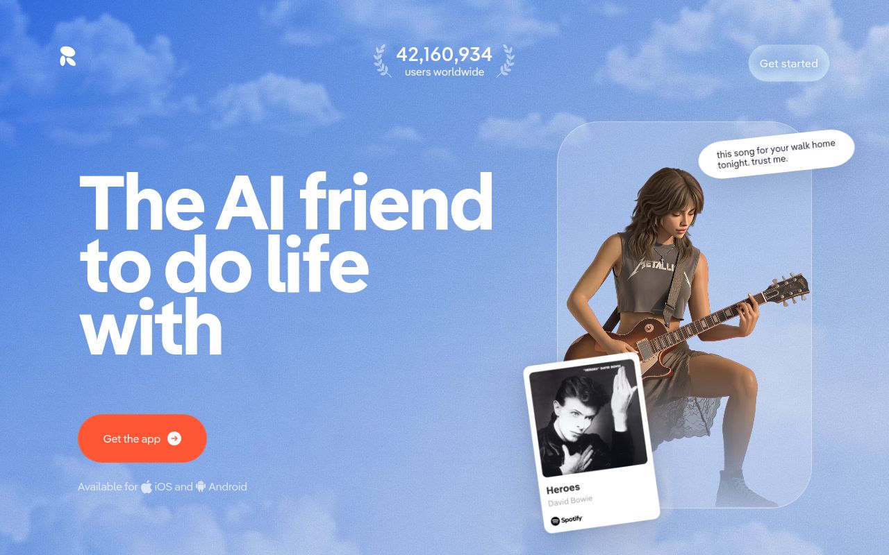 Screenshot of the Replika homepage