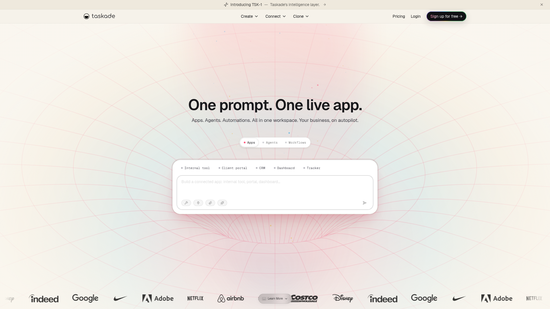 Screenshot of the Taskade homepage