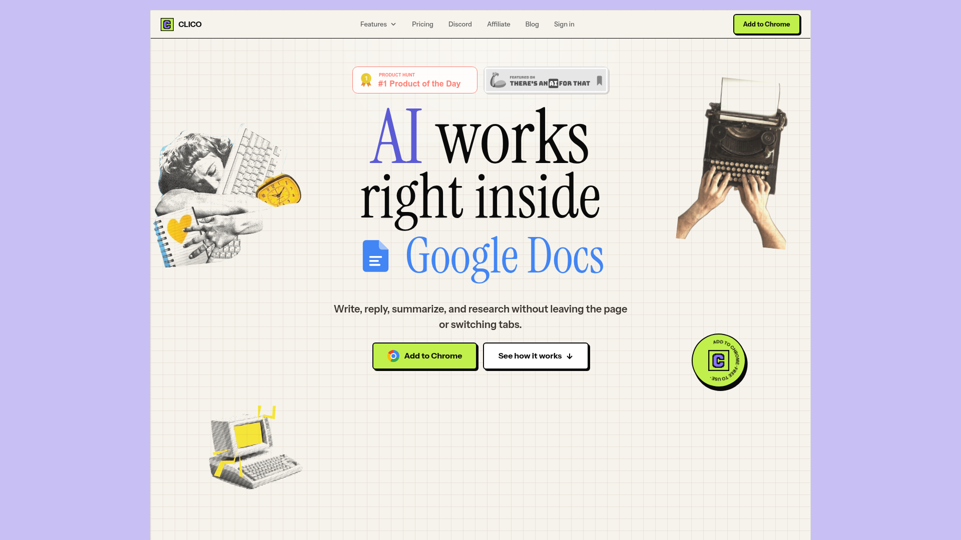 Screenshot of the Clico homepage
