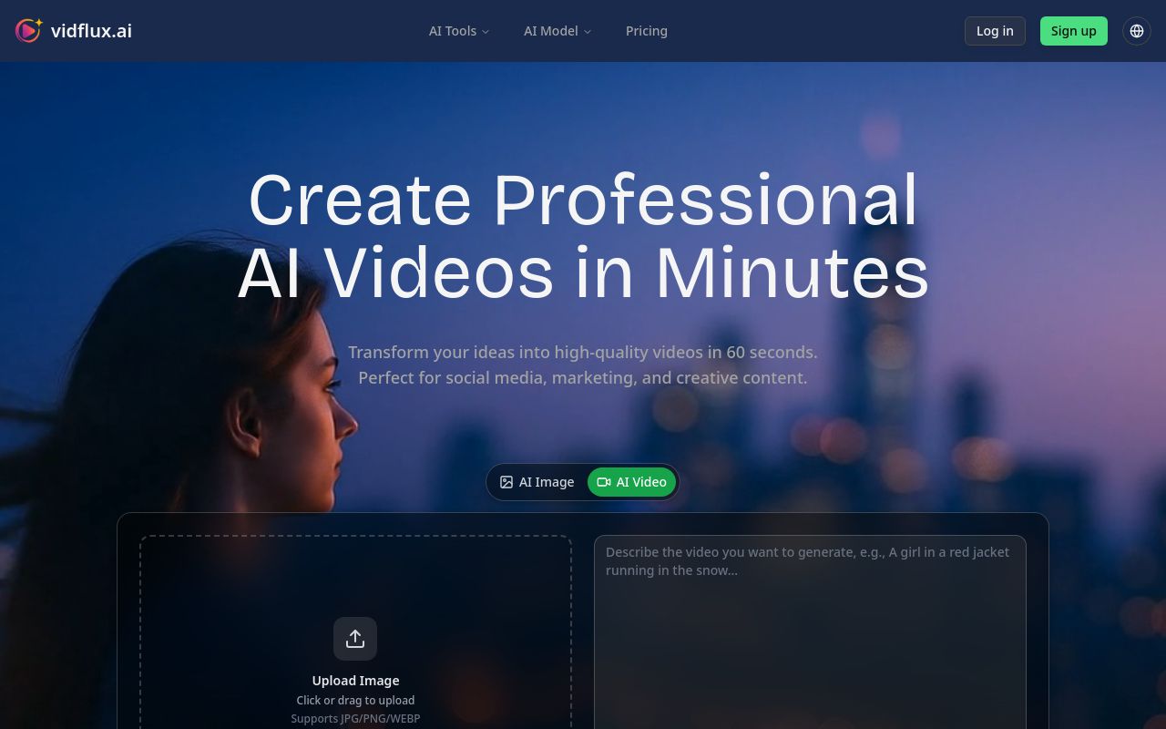 Screenshot of the VidFlux homepage