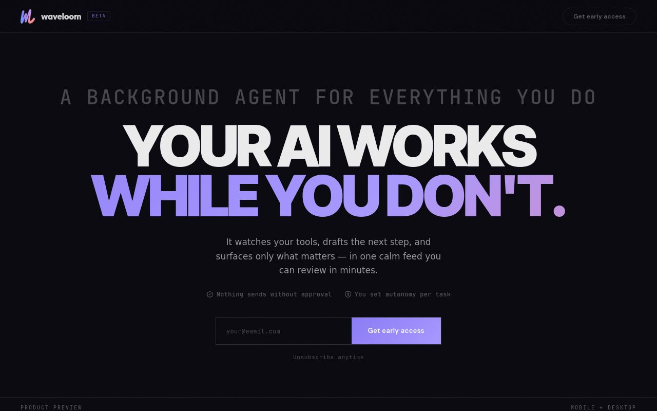 Screenshot of the Waveloom homepage