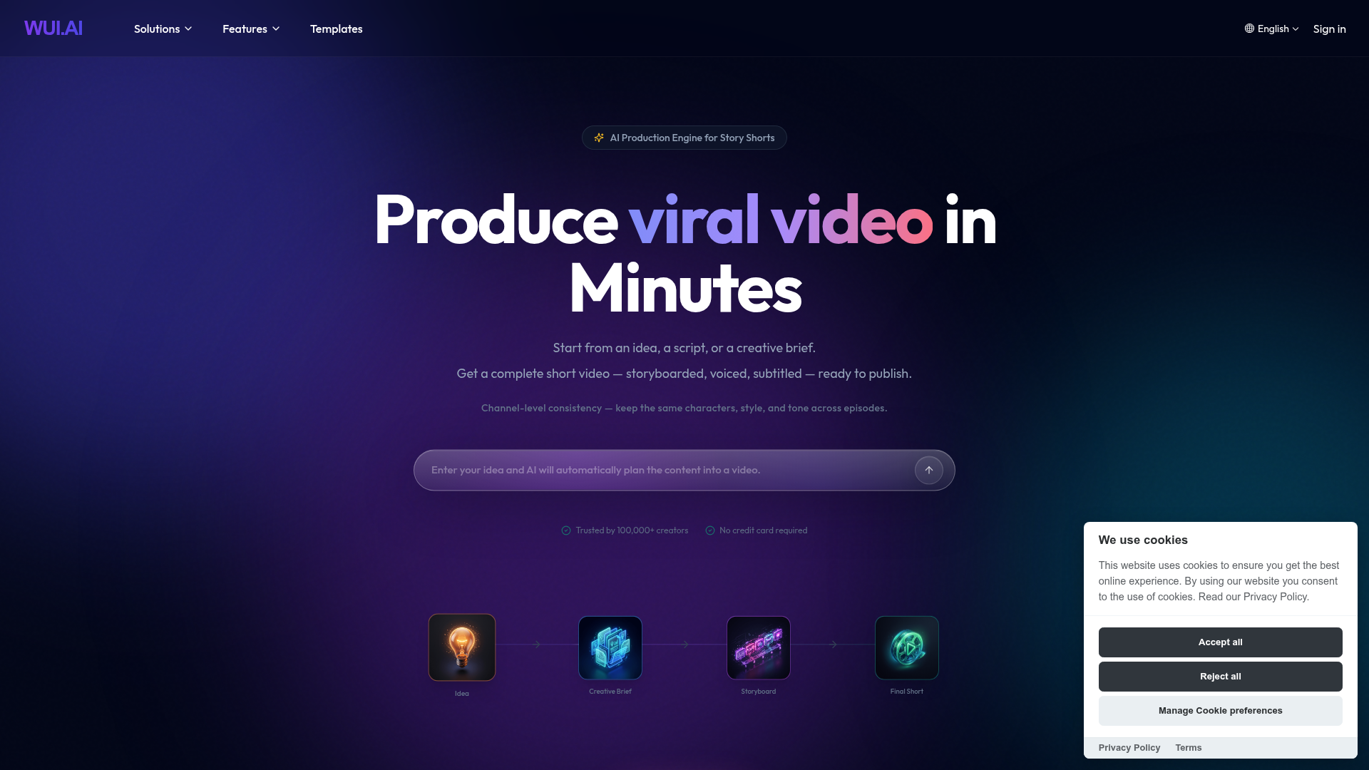 Screenshot of the WUI.AI homepage